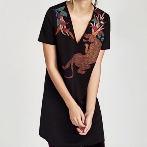 Zara rubberized sheath dress with metallic panther - Picture 1 of 9
